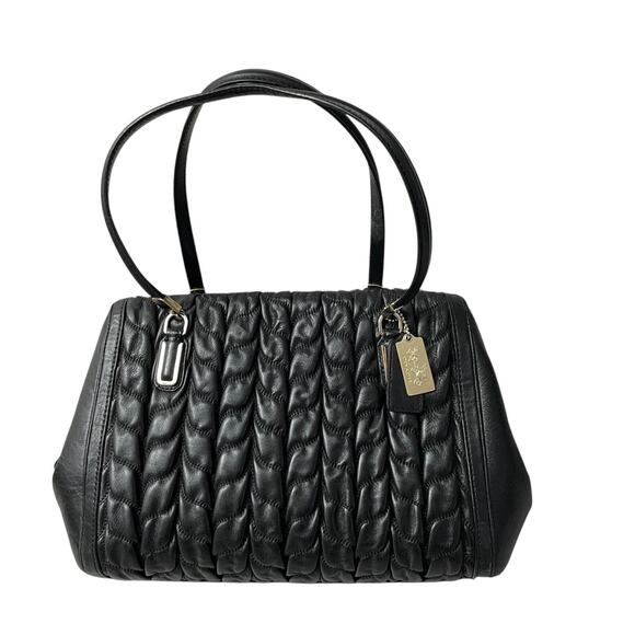 Coach Madison Gathered Twisted Leather Satchel Black Gold Zip Double Handles - Picture 1 of 16
